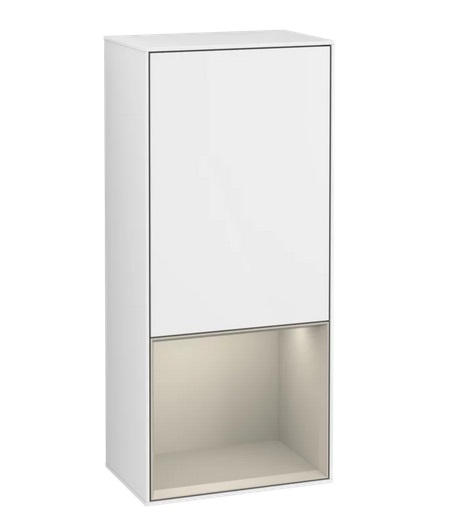 Шкафчик для ванной Villeroy & Boch Finion 41,8х93,6х27 см петли справа с подсветкой МДФ глянцевый белый лак/песок матовый лак F550HHGF