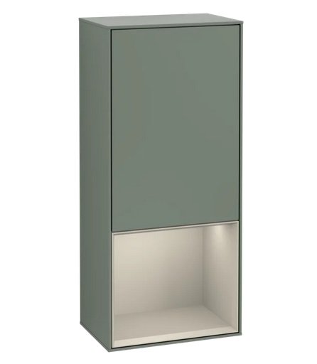 Шкафчик для ванной Villeroy & Boch Finion 41,8х93,6х27 см петли справа с подсветкой МДФ оливковый матовый лак/песок матовый лак F550HHGM