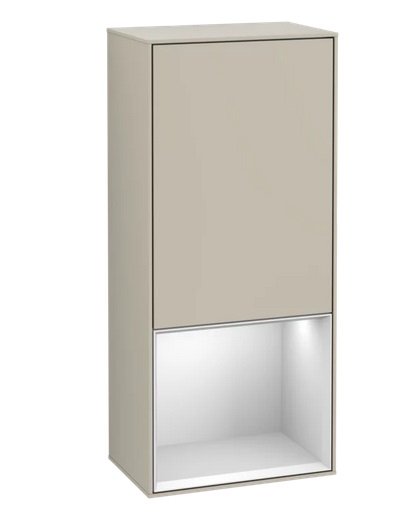 Шафка для ванної Villeroy & Boch Finion 41,8х93,6х27 см петлі праворуч з підсвічуванням МДФ пісок матовий лак/білий матовий лак F550MTHH