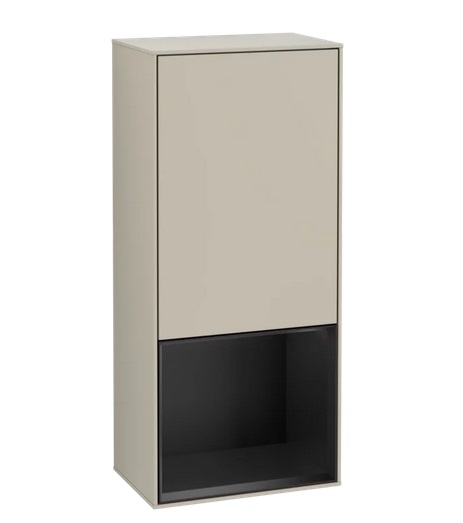 Шкафчик для ванной Villeroy & Boch Finion 41,8х93,6х27 см петли справа с подсветкой МДФ песок матовый лак/черный матовый лак F550PDHH