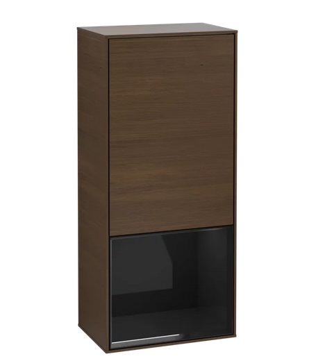 Шкафчик для ванной Villeroy & Boch Finion 41,8х93,6х27 см петли справа с подсветкой ДСП шпон грецкого ореха/глянцевый черный лак F550PHGN