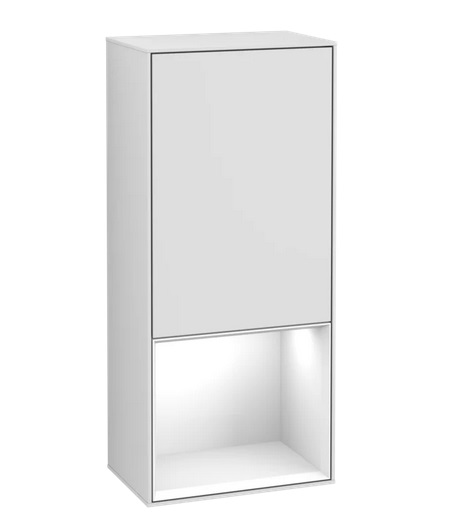 Шкафчик для ванной Villeroy & Boch Finion 41,8х93,6х27 см петли справа с подсветкой МДФ белый матовый лак/глянцевый белый лак G550GFMT