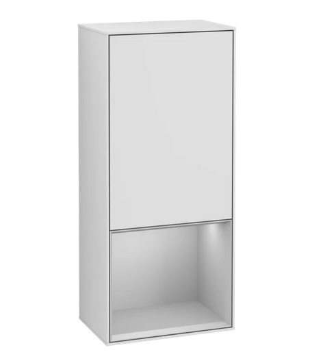 Шкафчик для ванной Villeroy & Boch Finion 41,8х93,6х27 см петли справа с подсветкой МДФ белый матовый лак/светло-серый матовый лак G550GJMT