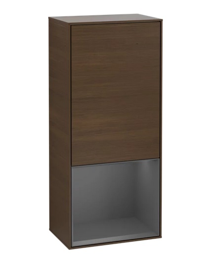 Шафка для ванної Villeroy & Boch Finion 41,8х93,6х27 см петлі праворуч з підсвічуванням ДСП шпон волоського горіха/антрацит матовий лак G550GKGN