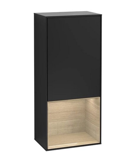 Шкафчик для ванной Villeroy & Boch Finion 41,8х93,6х27 см петли справа с подсветкой МДФ черный матовый лак/шпон дуба F550PCPD