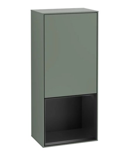 Шкафчик для ванной Villeroy & Boch Finion 41,8х93,6х27 см петли справа с подсветкой МДФ оливковый матовый лак/черный матовый лак F550PDGM