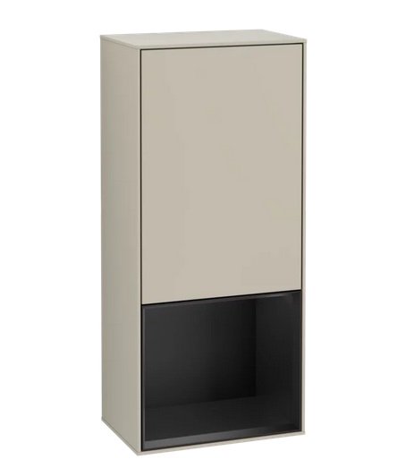 Шкафчик для ванной Villeroy & Boch Finion 41,8х93,6х27 см петли справа с подсветкой МДФ песок матовый лак/черный матовый лак F550PDHH
