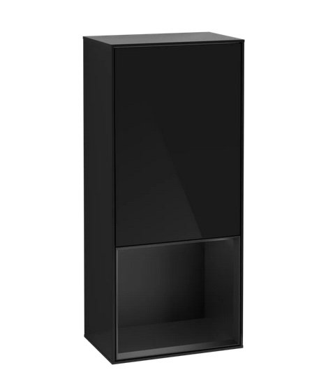 Шкафчик для ванной Villeroy & Boch Finion 41,8х93,6х27 см петли справа с подсветкой МДФ глянцевый черный лак/черный матовый лак F550PDPH