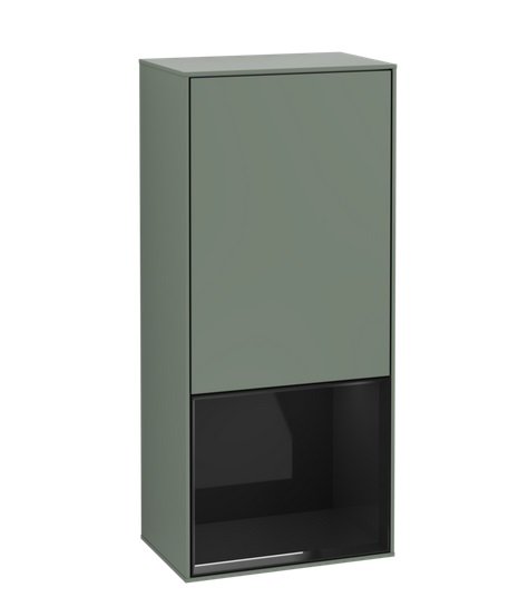Шкафчик для ванной Villeroy & Boch Finion 41,8х93,6х27 см петли справа с подсветкой МДФ оливковый матовый лак/глянцевый черный лак F550PHGM