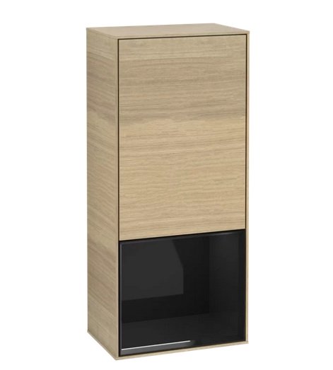 Шкафчик для ванной Villeroy & Boch Finion 41,8х93,6х27 см петли справа с подсветкой ДСП шпон дуба/глянцевый черный лак F550PHPC