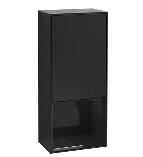 Шафка для ванної Villeroy & Boch Finion 41,8х93,6х27 см петлі праворуч з підсвічуванням МДФ чорний матовий лак/глянцевий чорний лак F550PHPD