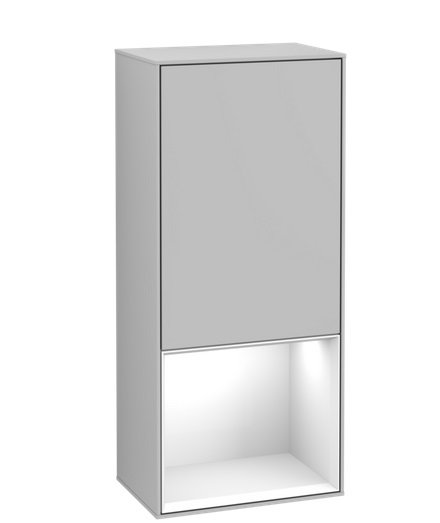 Шкафчик для ванной Villeroy & Boch Finion 41,8х93,6х27 см петли справа с подсветкой МДФ светло-серый матовый лак/глянцевый белый лак G550GFGJ