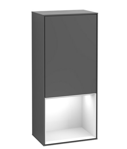 Шкафчик для ванной Villeroy & Boch Finion 41,8х93,6х27 см петли справа с подсветкой МДФ антрацит матовый лак/глянцевый белый лак G550GFGK