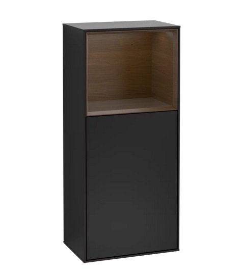 Шкафчик для ванной Villeroy & Boch Finion 41,8х93,6х27 см петли слева с подсветкой МДФ черный матовый лак/шпон грецкого ореха G520GNPD