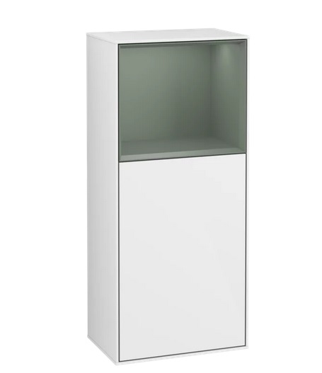 Шафка для ванної Villeroy & Boch Finion 41,8х93,6х27 см петлі зліва з підсвічуванням МДФ глянсовий білий лак/оливковий матовий лак G520GMGF
