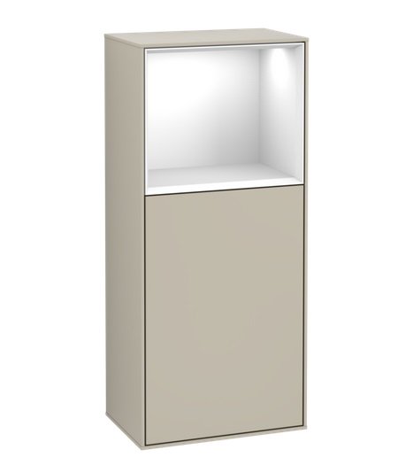 Шкафчик для ванной Villeroy & Boch Finion 41,8х93,6х27 см петли слева с подсветкой МДФ песок матовый лак/глянцевый белый лак G520GFHH