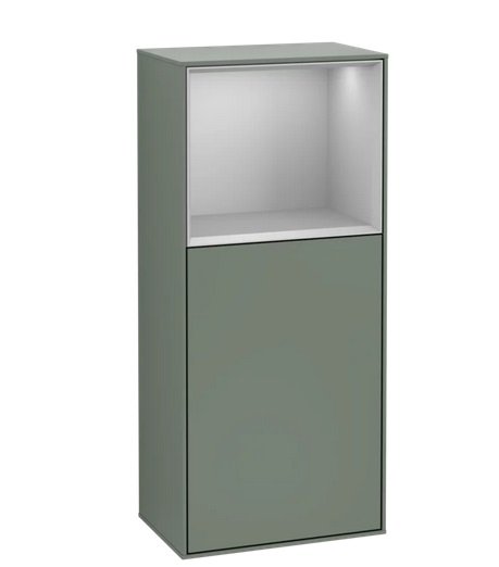 Шкафчик для ванной Villeroy & Boch Finion 41,8х93,6х27 см петли слева с подсветкой МДФ оливковый матовый лак/светло-серый матовый лак G520GJGM