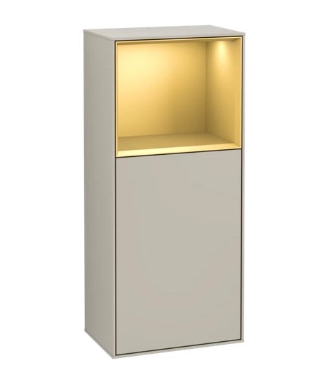 Шкафчик для ванной Villeroy & Boch Finion 41,8х93,6х27 см петли слева с подсветкой МДФ песок матовый лак/золотой матовый лак G520HFHH