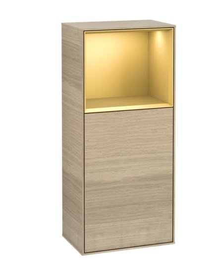 Шафка для ванної Villeroy & Boch Finion 41,8х93,6х27 см петлі зліва з підсвічуванням ДСП шпон дуба/золотий матовий лак G520HFPC