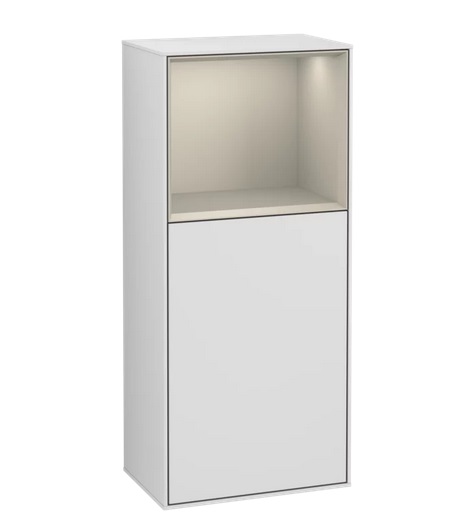 Шкафчик для ванной Villeroy & Boch Finion 41,8х93,6х27 см петли слева с подсветкой МДФ белый матовый лак/песок матовый лак G520HHMT