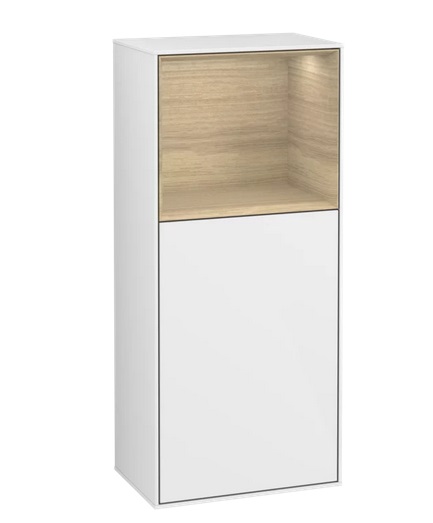 Шафка для ванної Villeroy & Boch Finion 41,8х93,6х27 см петлі зліва з підсвічуванням МДФ глянсовий білий лак/шпон дуба G520PCGF