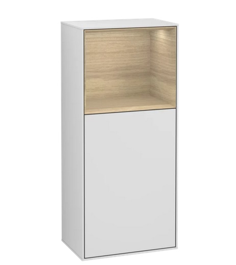 Шкафчик для ванной Villeroy & Boch Finion 41,8х93,6х27 см петли слева с подсветкой МДФ белый матовый лак/шпон дуба G520PCMT