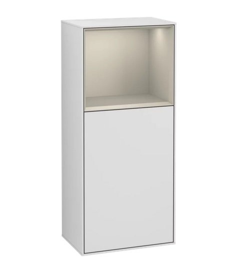 Шафка для ванної Villeroy & Boch Finion 41,8х93,6х27 см петлі зліва з підсвічуванням МДФ білий матовий лак/пісок матовий лак G520HHMT