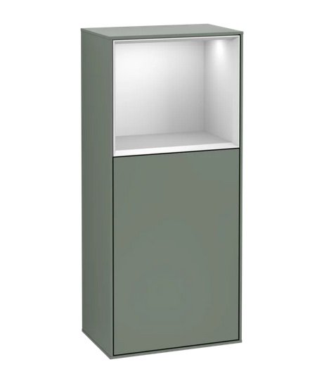Шкафчик для ванной Villeroy & Boch Finion 41,8х93,6х27 см петли слева с подсветкой МДФ оливковый матовый лак/белый матовый лак G520MTGM