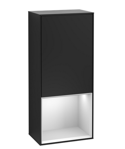 Шкафчик для ванной Villeroy & Boch Finion 41,8х93,6х27 см петли справа с подсветкой МДФ черный матовый лак/белый матовый лак G550MTPD