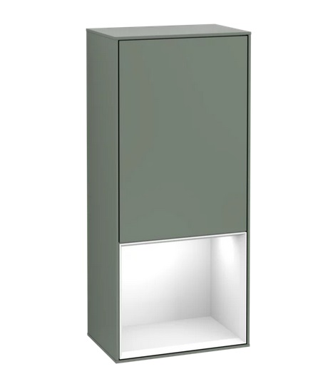Шафка для ванної Villeroy & Boch Finion 41,8х93,6х27 см петлі праворуч з підсвічуванням МДФ оливковий матовий лак/глянсовий білий лак G550GFGM