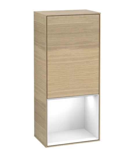 Шкафчик для ванной Villeroy & Boch Finion 41,8х93,6х27 см петли справа с подсветкой ДСП шпон дуба/глянцевый белый лак G550GFPC