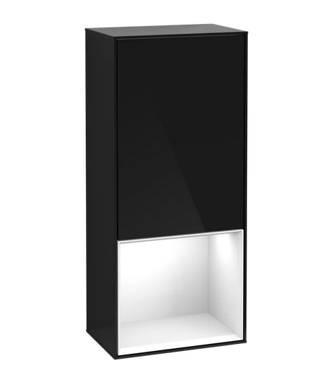 Шафка для ванної Villeroy & Boch Finion 41,8 х93, 6х27 см петлі праворуч з підсвічуванням МДФ глянсовий чорний лак/глянцевий білий лак G550GFPH