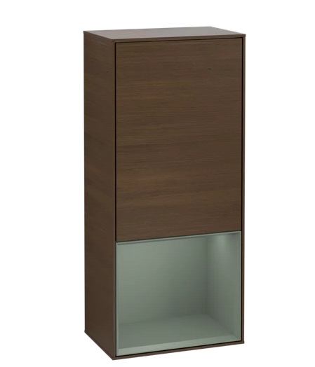 Шкафчик для ванной Villeroy & Boch Finion 41,8х93,6х27 см петли справа с подсветкой ДСП шпон грецкого ореха/оливковый матовый лак G550GMGN