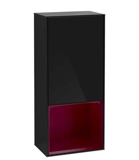 Шкафчик для ванной Villeroy & Boch Finion 41,8х93,6х27 см петли справа с подсветкой МДФ глянцевый черный лак/пион матовый лак G550HBPH