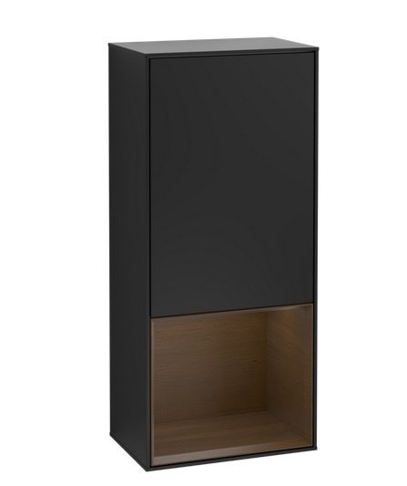 Шафка для ванної Villeroy & Boch Finion 41,8х93,6х27 см петлі праворуч з підсвічуванням МДФ чорний матовий лак/шпон волоського горіха G550GNPD