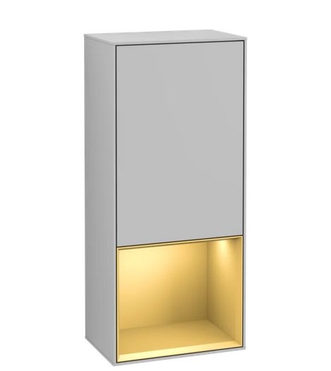 Шафка для ванної Villeroy & Boch Finion 41,8х93,6х27 см петлі праворуч з підсвічуванням МДФ світло-сірий матовий лак/золотий матовий лак G550HFGJ