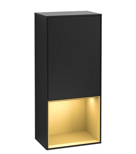 Шкафчик для ванной Villeroy & Boch Finion 41,8х93,6х27 см петли справа с подсветкой МДФ черный матовый лак/золотой матовый лак G550HFPD