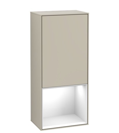 Шафка для ванної Villeroy & Boch Finion 41,8х93,6х27 см петлі праворуч з підсвічуванням МДФ пісок матовий лак/глянсовий білий лак G550GFHH