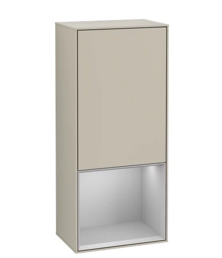 Шафка для ванної Villeroy & Boch Finion 41,8х93,6х27 см петлі праворуч з підсвічуванням МДФ пісок матовий лак/світло-сірий матовий лак G550GJHH