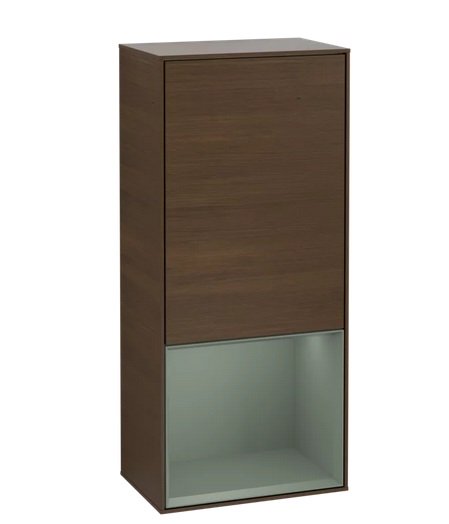 Шкафчик для ванной Villeroy & Boch Finion 41,8х93,6х27 см петли справа с подсветкой ДСП шпон грецкого ореха/оливковый матовый лак G550GMGN