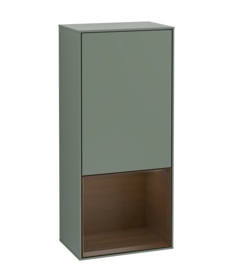 Шкафчик для ванной Villeroy & Boch Finion 41,8х93,6х27 см петли справа с подсветкой МДФ оливковый матовый лак/шпон грецкого ореха G550GNGM