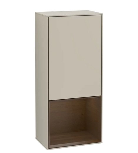 Шафка для ванної Villeroy & Boch Finion 41,8х93,6х27 см петлі праворуч з підсвічуванням МДФ пісок матовий лак/шпон волоського горіха G550GNHH