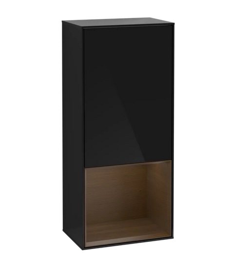 Шкафчик для ванной Villeroy & Boch Finion 41,8х93,6х27 см петли справа с подсветкой МДФ глянцевый черный лак/шпон грецкого ореха G550GNPH
