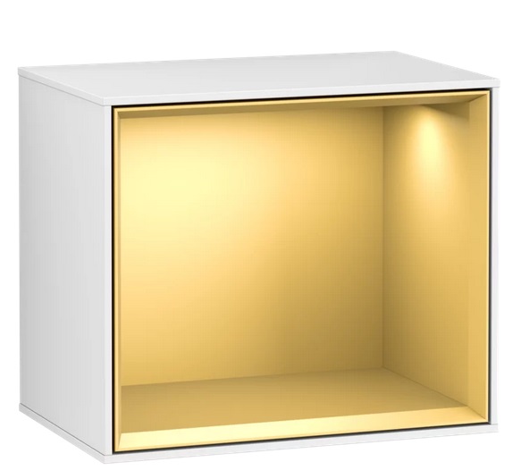 Стеллаж для ванной Villeroy & Boch Finion 41,8х35,6х27 см с подсветкой МДФ глянцевый белый лак/золотой матовый лак F590HFGF