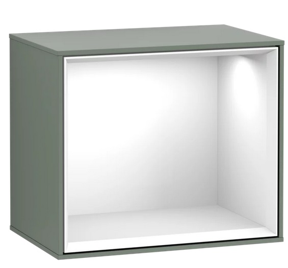 Стеллаж для ванной Villeroy & Boch Finion 41,8х35,6х27 см с подсветкой МДФ оливковый матовый лак/глянцевый белый лак F590GFGM