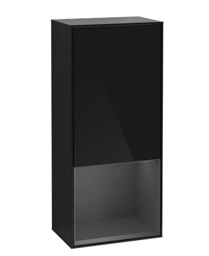 Шкафчик для ванной Villeroy & Boch Finion 41,8х93,6х27 см петли справа с подсветкой МДФ глянцевый черный лак/темно-синий матовый лак G550HGPH