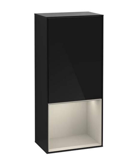 Шкафчик для ванной Villeroy & Boch Finion 41,8х93,6х27 см петли справа с подсветкой МДФ глянцевый черный лак/песок матовый лак G550HHPH