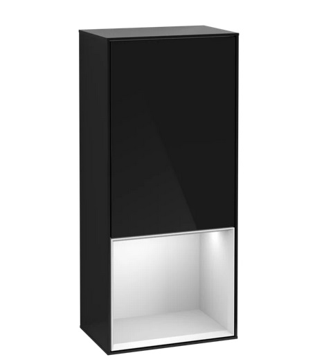 Шкафчик для ванной Villeroy & Boch Finion 41,8х93,6х27 см петли справа с подсветкой МДФ глянцевый черный лак/белый матовый лак G550MTPH