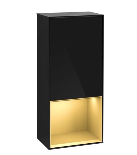 Шкафчик для ванной Villeroy & Boch Finion 41,8х93,6х27 см петли справа с подсветкой МДФ глянцевый черный лак/золотой матовый лак G550HFPH