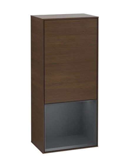 Шафка для ванної Villeroy & Boch Finion 41,8х93,6х27 см петлі праворуч з підсвічуванням ДСП шпон волоського горіха/темно-синій матовий лак G550HGGN